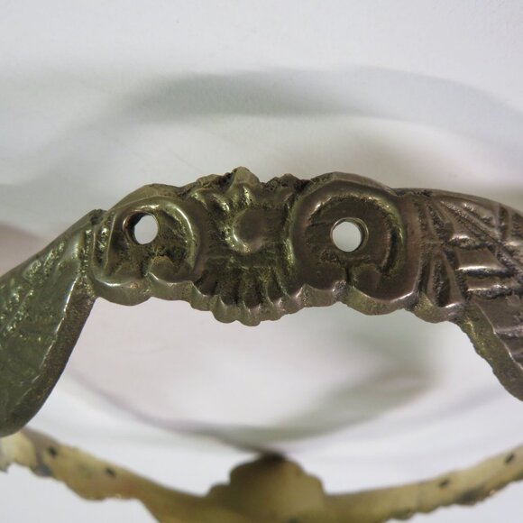 Crackle Glass & Brass Stand w Roses & Leaves Embossed Triangle Centerpiece - Picture 5 of 17